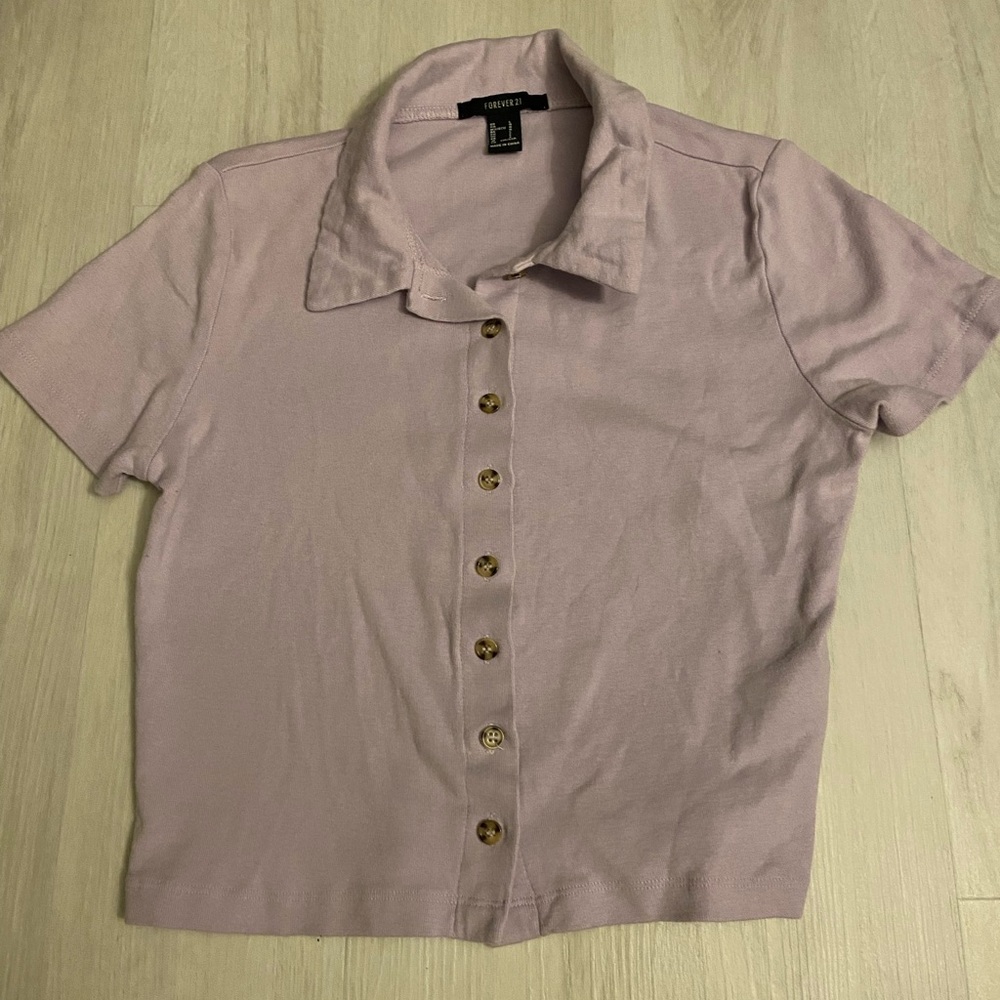 Forever 21 Pink Button-Up FittedWomen's Top